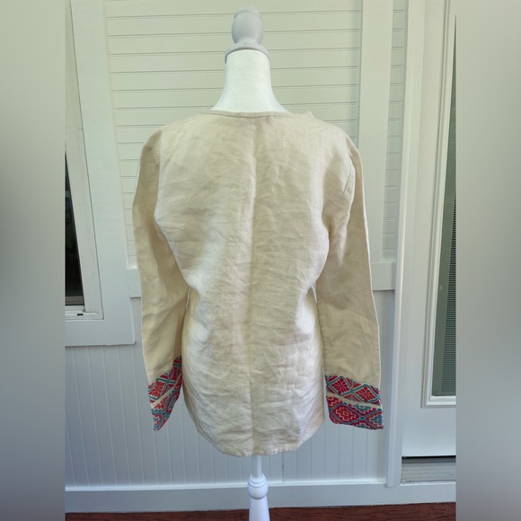 Tory Burch Mckenna Linen Embroidered Tunic in Ivory. - Picture 7 of 8